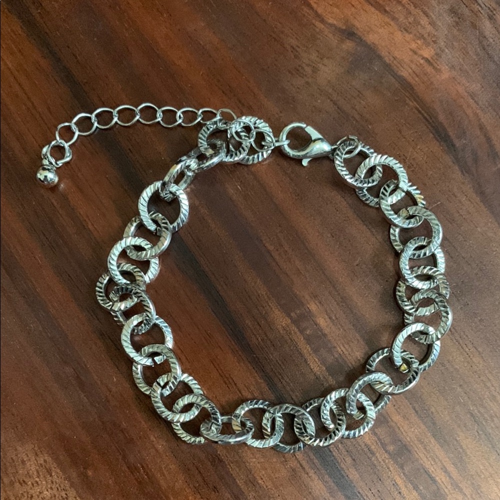 Silver tone textured link bracelet